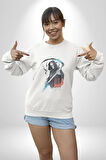 Azrail Ölüm Tanrısı İskelet Kadın Erkek  Beyaz Baskılı Sweatshirt 