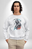 Azrail Ölüm Tanrısı İskelet Kadın Erkek  Beyaz Baskılı Sweatshirt 