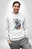 Azrail Ölüm Tanrısı İskelet Kadın Erkek  Beyaz Baskılı Sweatshirt 