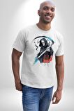 Azrail Ölüm Tanrısı İskelet Kadın Erkek Unisex Beyaz Organik Baskılı T-Shirt Penye Yüksek Kalite