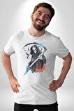 Azrail Ölüm Tanrısı İskelet Kadın Erkek Unisex Beyaz Organik Baskılı T-Shirt Penye Yüksek Kalite
