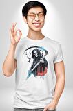 Azrail Ölüm Tanrısı İskelet Kadın Erkek Unisex Beyaz Organik Baskılı T-Shirt Penye Yüksek Kalite