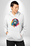 Renkli Maymun Goril Kadın Erkek  Beyaz Kapüşonlu Sweatshirt Hoodie