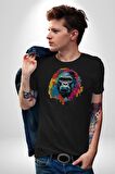 Renkli Maymun Goril Kadın Erkek Unisex Siyah Organik Baskılı T-Shirt Penye Yüksek Kalite