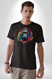 Renkli Maymun Goril Kadın Erkek Unisex Siyah Organik Baskılı T-Shirt Penye Yüksek Kalite