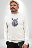 Su Aygırı Hipopotamo Renkli Kadın Erkek  Beyaz Baskılı Sweatshirt 