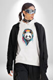 Kulaklık Ayı Panda Kadın Erkek  Beyaz Kapüşonlu Sweatshirt Hoodie