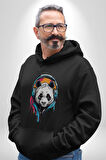 Kulaklık Ayı Panda Kadın Erkek  Siyah Kapüşonlu Sweatshirt Hoodie