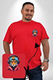Kulaklık Kedi Leopar Bandana Kırmızı Büyük Beden Kadın Basic Minimal Baskılı Tişört