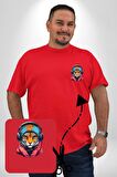 Kulaklık Kedi Leopar Bandana Kırmızı Büyük Beden Kadın Basic Minimal Baskılı Tişört