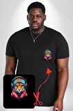 Kulaklık Kedi Leopar Bandana Siyah Büyük Beden Kadın Basic Minimal Baskılı Tişört