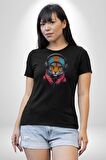 Kulaklık Kedi Leopar Bandana Kadın Erkek Unisex Siyah Organik Baskılı T-Shirt Penye Yüksek Kalite