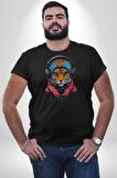 Kulaklık Kedi Leopar Bandana Kadın Erkek Unisex Siyah Organik Baskılı T-Shirt Penye Yüksek Kalite