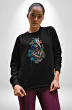 Kedi Assassin's Creed  Kadın Erkek  Siyah Baskılı Sweatshirt 