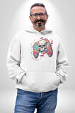 Oyun Kumandası İnsanı Ele Geçirişi Kadın Erkek  Beyaz Kapüşonlu Sweatshirt Hoodie