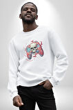 Oyun Kumandası İnsanı Ele Geçirişi Kadın Erkek  Beyaz Baskılı Sweatshirt 