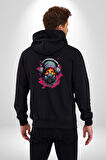 Maske Duman Corona Müzik Kulaklık  Kadın Erkek Siyah Renk Kapüşonlu Kanguru Cepli  Fermuarlı Pamuklu Oversize Dijital Baskılı Hırka Sweatshirt