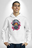 Maske Duman Corona Müzik Kulaklık  Kadın Erkek  Beyaz Kapüşonlu Sweatshirt Hoodie