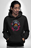 Maske Duman Corona Müzik Kulaklık  Kadın Erkek  Siyah Kapüşonlu Sweatshirt Hoodie