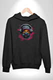 Maske Duman Corona Müzik Kulaklık  Kadın Erkek  Siyah Kapüşonlu Sweatshirt Hoodie