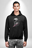 Astronot Kafası  Kadın Erkek  Siyah Kapüşonlu Sweatshirt Hoodie