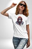 Kırmızı Gözlük Çeket Maymun Kadın Erkek Unisex Beyaz Organik Baskılı T-Shirt Penye Yüksek Kalite