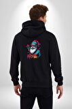 Renkli Noel Baba Yeni Nesil Gözlüklü Kadın Erkek Siyah Renk Kapüşonlu Kanguru Cepli  Fermuarlı Pamuklu Oversize Dijital Baskılı Hırka Sweatshirt