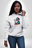 Renkli Noel Baba Yeni Nesil Gözlüklü Kadın Erkek  Beyaz Kapüşonlu Sweatshirt Hoodie