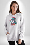 Renkli Noel Baba Yeni Nesil Gözlüklü Kadın Erkek  Beyaz Kapüşonlu Sweatshirt Hoodie