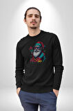 Renkli Noel Baba Yeni Nesil Gözlüklü Kadın Erkek  Siyah Baskılı Sweatshirt 