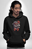 Kırmızı Gözlük Papyon Dinazor  Kadın Erkek  Siyah Kapüşonlu Sweatshirt Hoodie