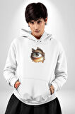 Duvardan Biri Bizi Gözetliyor Kadın Erkek  Beyaz Kapüşonlu Sweatshirt Hoodie