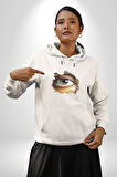 Duvardan Biri Bizi Gözetliyor Kadın Erkek  Beyaz Kapüşonlu Sweatshirt Hoodie