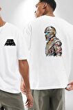 Star Wars The Mandalorian   Beyaz Oversize Kadın Erkek Ön ve Sırt Baskılı Tişört