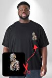 Star Wars The Mandalorian   Siyah Büyük Beden Kadın Basic Minimal Baskılı Tişört