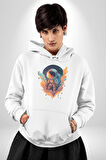 Bulutlar Astronot Uzay  Kadın Erkek  Beyaz Kapüşonlu Sweatshirt Hoodie