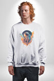 Bulutlar Astronot Uzay  Kadın Erkek  Beyaz Baskılı Sweatshirt 