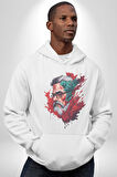 Santa Cool Gözlüklü Kadın Erkek  Beyaz Kapüşonlu Sweatshirt Hoodie