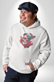 Santa Cool Gözlüklü Kadın Erkek  Beyaz Kapüşonlu Sweatshirt Hoodie