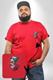 Santa Cool Gözlüklü Kırmızı Büyük Beden Kadın Basic Minimal Baskılı Tişört