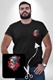 Santa Cool Gözlüklü Siyah Büyük Beden Kadın Basic Minimal Baskılı Tişört