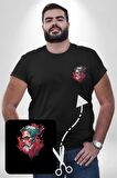 Santa Cool Gözlüklü Siyah Büyük Beden Kadın Basic Minimal Baskılı Tişört