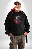 Santa Cool Gözlüklü Kadın Erkek  Siyah Baskılı Sweatshirt 