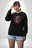 Santa Cool Gözlüklü Kadın Erkek  Siyah Baskılı Sweatshirt 