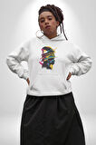 Canlı Afrobeat Füzyon Renkli Siluet Kadın Erkek  Beyaz Kapüşonlu Sweatshirt Hoodie