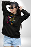 Canlı Afrobeat Füzyon Renkli Siluet Kadın Erkek  Siyah Kapüşonlu Sweatshirt Hoodie