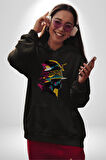 Canlı Afrobeat Füzyon Renkli Siluet Kadın Erkek  Siyah Kapüşonlu Sweatshirt Hoodie
