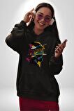 Canlı Afrobeat Füzyon Renkli Siluet Kadın Erkek  Siyah Kapüşonlu Sweatshirt Hoodie