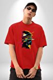 Canlı Afrobeat Füzyon Renkli Siluet Pamuklu Bisiklet Yaka Kadın Erkek Oversize Boyfriend Dijital Baskılı Kırmızı T-Shirt