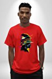 Canlı Afrobeat Füzyon Renkli Siluet Pamuklu Bisiklet Yaka Kadın Erkek Oversize Boyfriend Dijital Baskılı Kırmızı T-Shirt